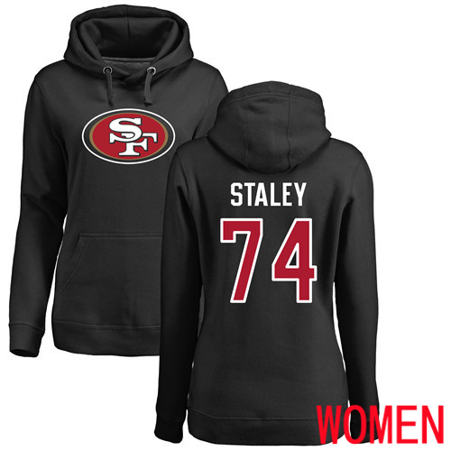 San Francisco 49ers Black Women Joe Staley Name and Number Logo #74 Pullover NFL Hoodie Sweatshirts